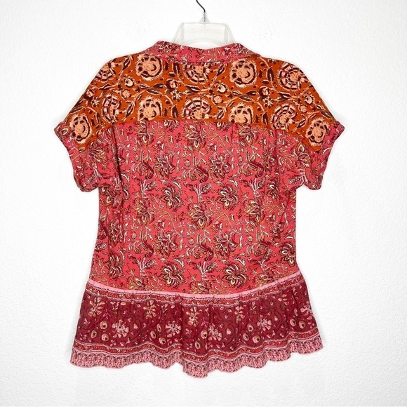 Sundance Lorena Mixed Peplum Popover Paisley Button Top - Picture 9 of 13